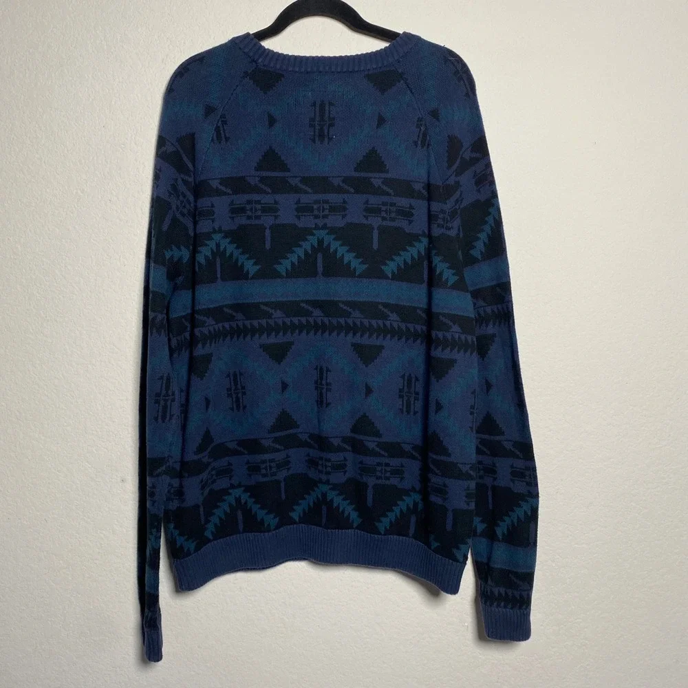 Mossimo Supply Co XL Geometric‎ Pattern Sweater Pullover Blue Black Grandpa